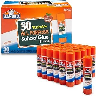 Elmer's All Purpose School Glue Sticks, Acid-Free and Washable, Clear, 7 Grams, 30 Count - Craft Projects, Poster, Classroom Supplies,...