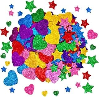 260 Pieces Colorful Glitter Foam Stickers Self Adhesive Stars Mini Heart Shapes Glitter Stickers, Arts Craft Supplies for Greeting Cards Ho...