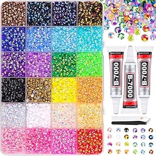 34000Pcs Resin Jelly Rhinestones for Bedazzling, Multicolor 3mm Flatback Gems for Diamond Art, Bedazzler Kit with 3Pcs 10ml B7000 Jewelry G...
