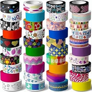 KUNMINGER 40 Rolls Washi Tape Set - 15 mm Wide Colored Decorative Tape for DIY Crafts, Junk Journal Supplies, Scrapbooking Supplies, Bullet...